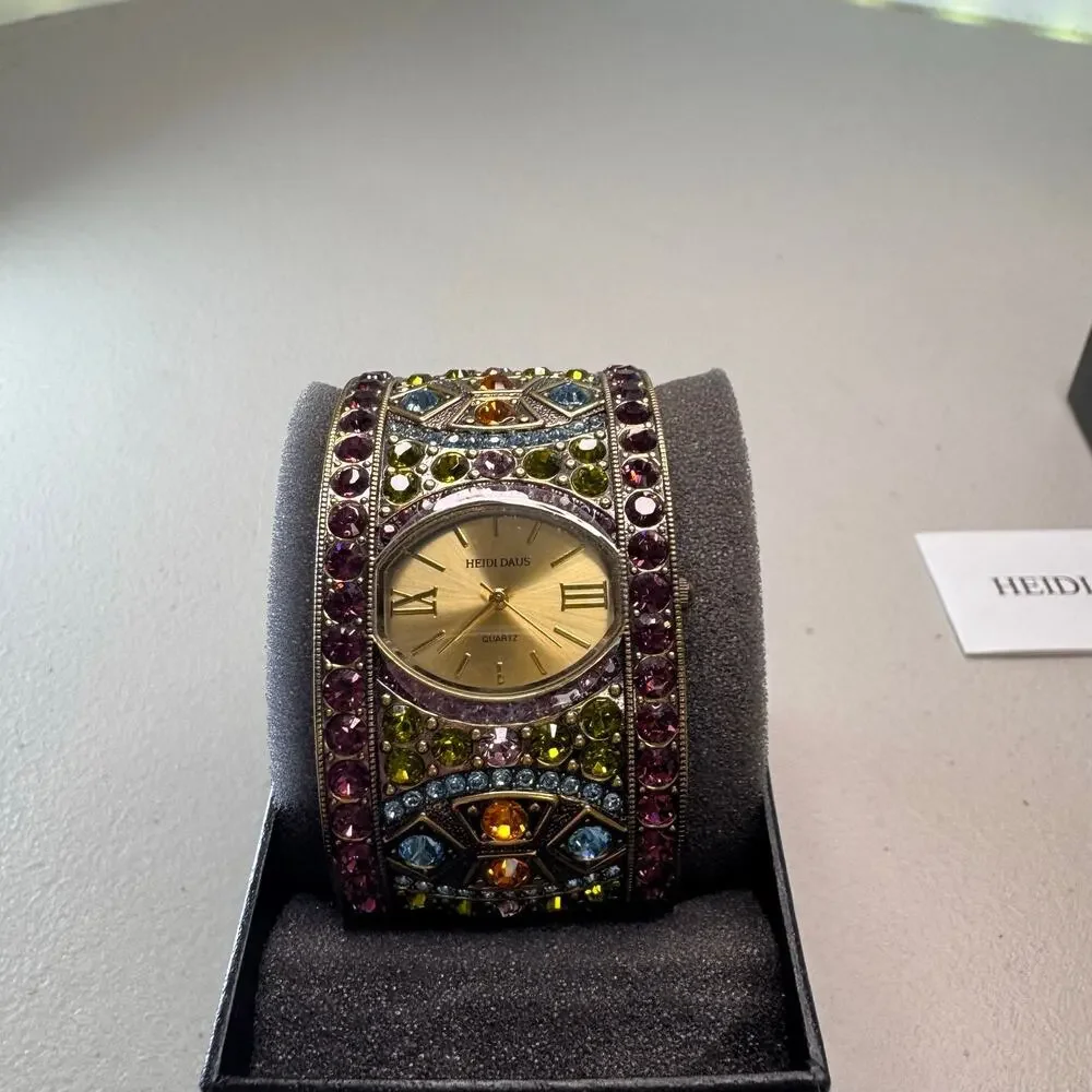 heidi daus B6798 multicolor crystal cuff bracelet quartz watch box working